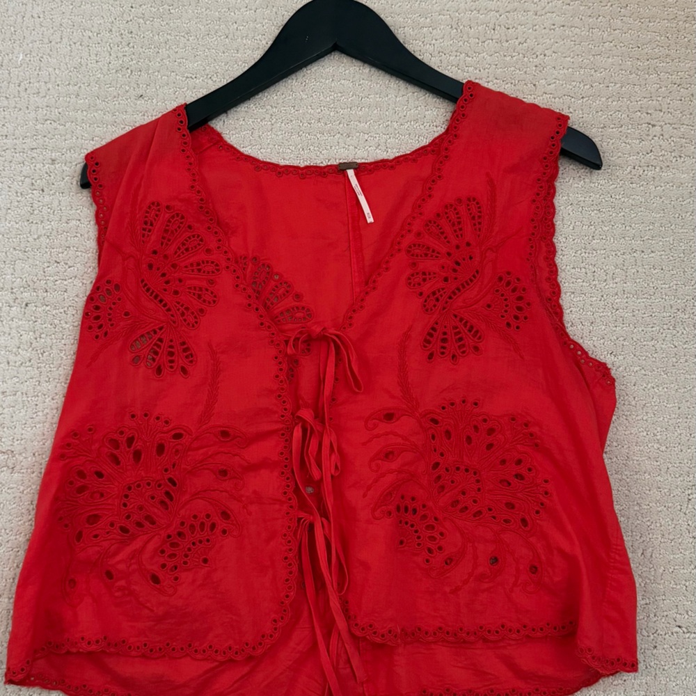 Red Sleeveless Embroidered Top free people